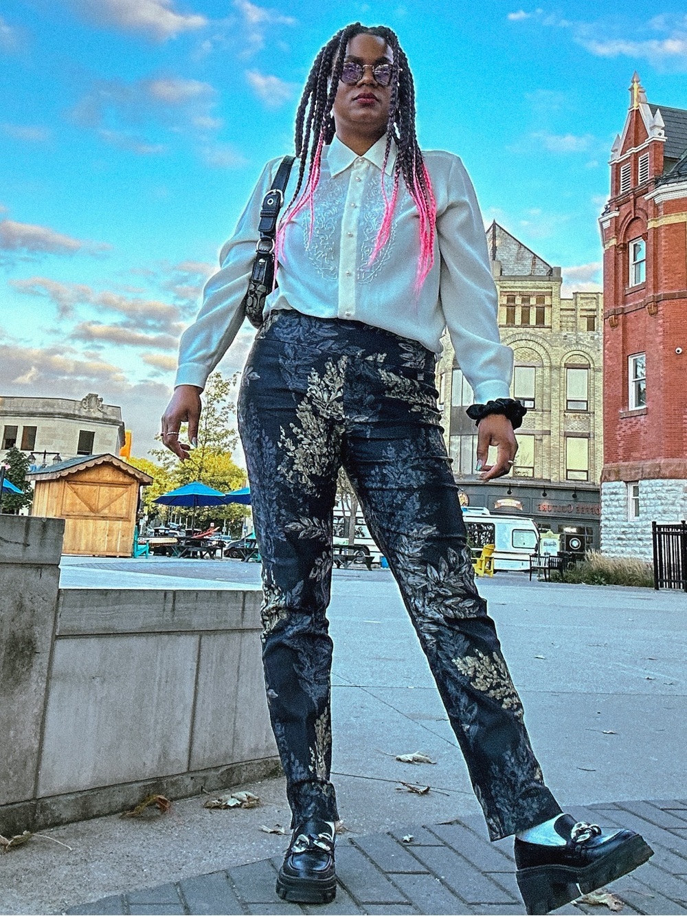 Black Floral Pants– Stylish Patterned Stretch, 12 - Picture 5 of 7